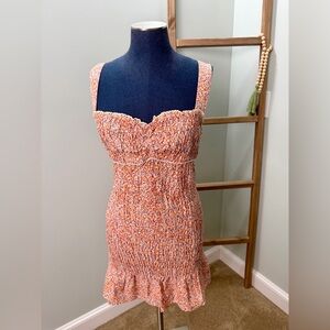 Zara Orange Smocked Lace Trimmed Ditsy Floral Sleeveless Mini Dress Size Medium